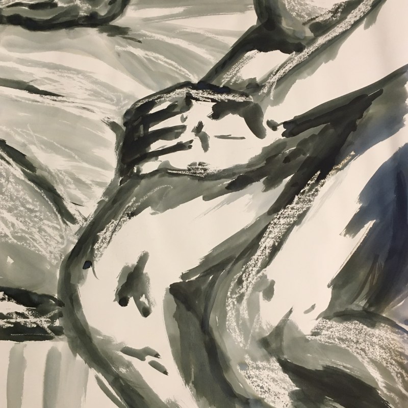 ink and wax quick life drawing hand on thigh