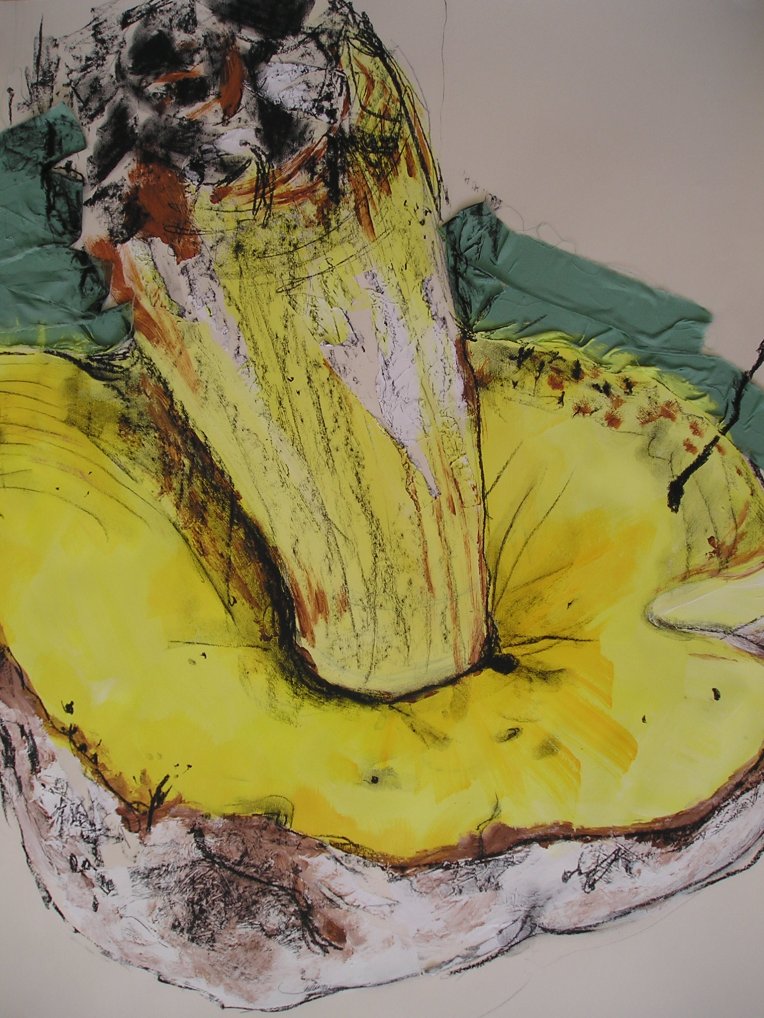 Yellow Mushroom mixed media drawing