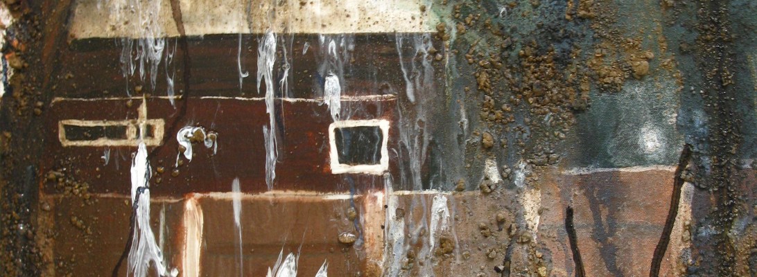 mixed media painting with soil of modern house