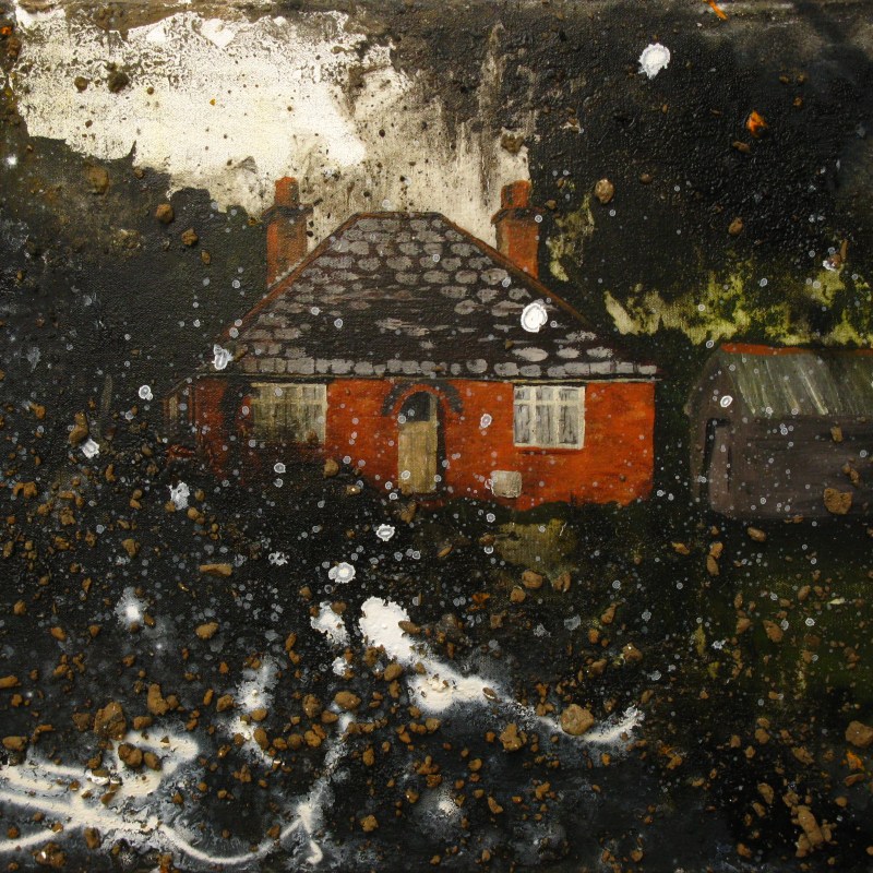 mixed media painting with soil of bungalow house