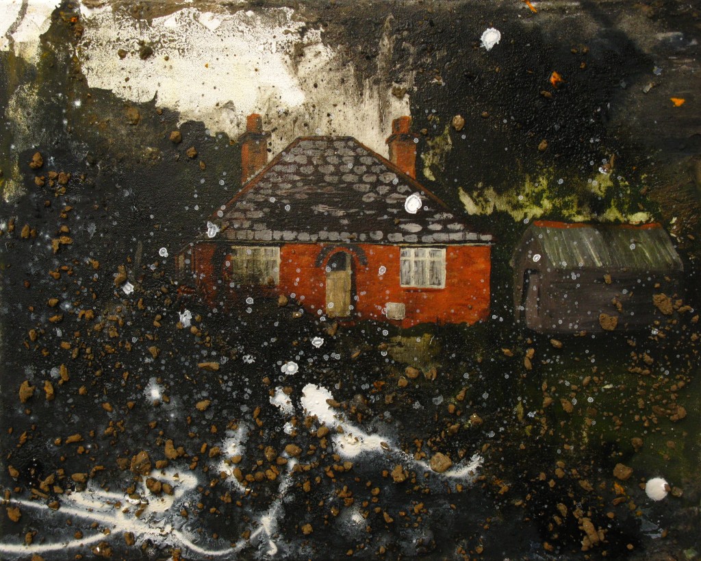 mixed media painting of house with soil - old lady's house
